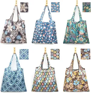 6 Pcs Reusable Grocery Bags Xlarge 50LBS Foldable Grocery Shopping Bags Washable Beach Bag Ripstop Nylon Tote Bags