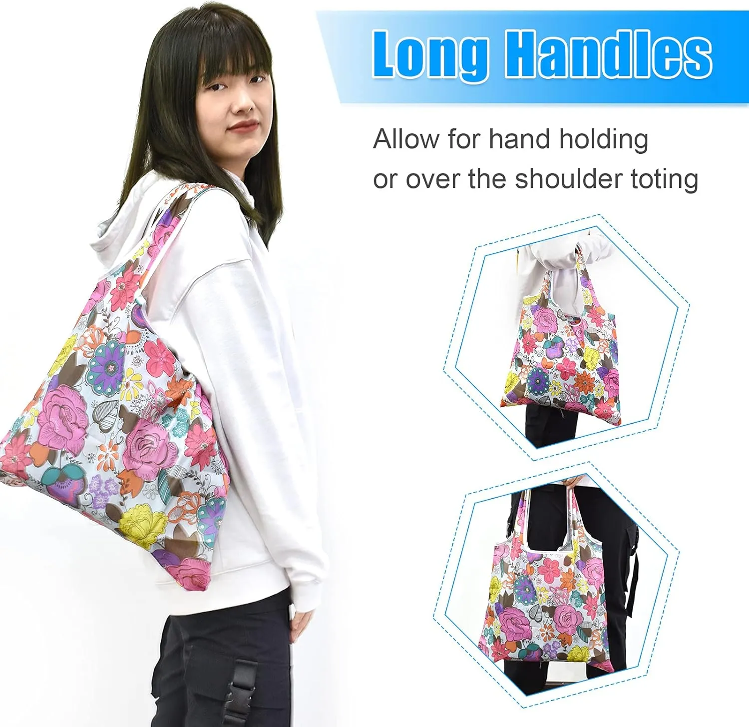 6 Pcs Reusable Grocery Bags Xlarge 50LBS Foldable Grocery Shopping Bags Washable Beach Bag Ripstop Nylon Tote Bags