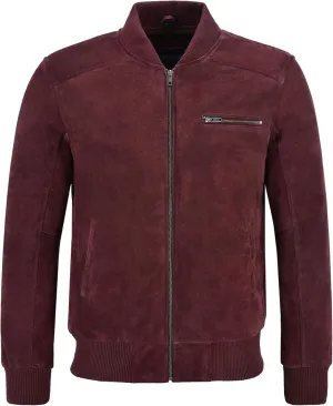 70'S Bomber Real Leather Jacket Cherry Suede Classic Retro Biker Style 275-Z