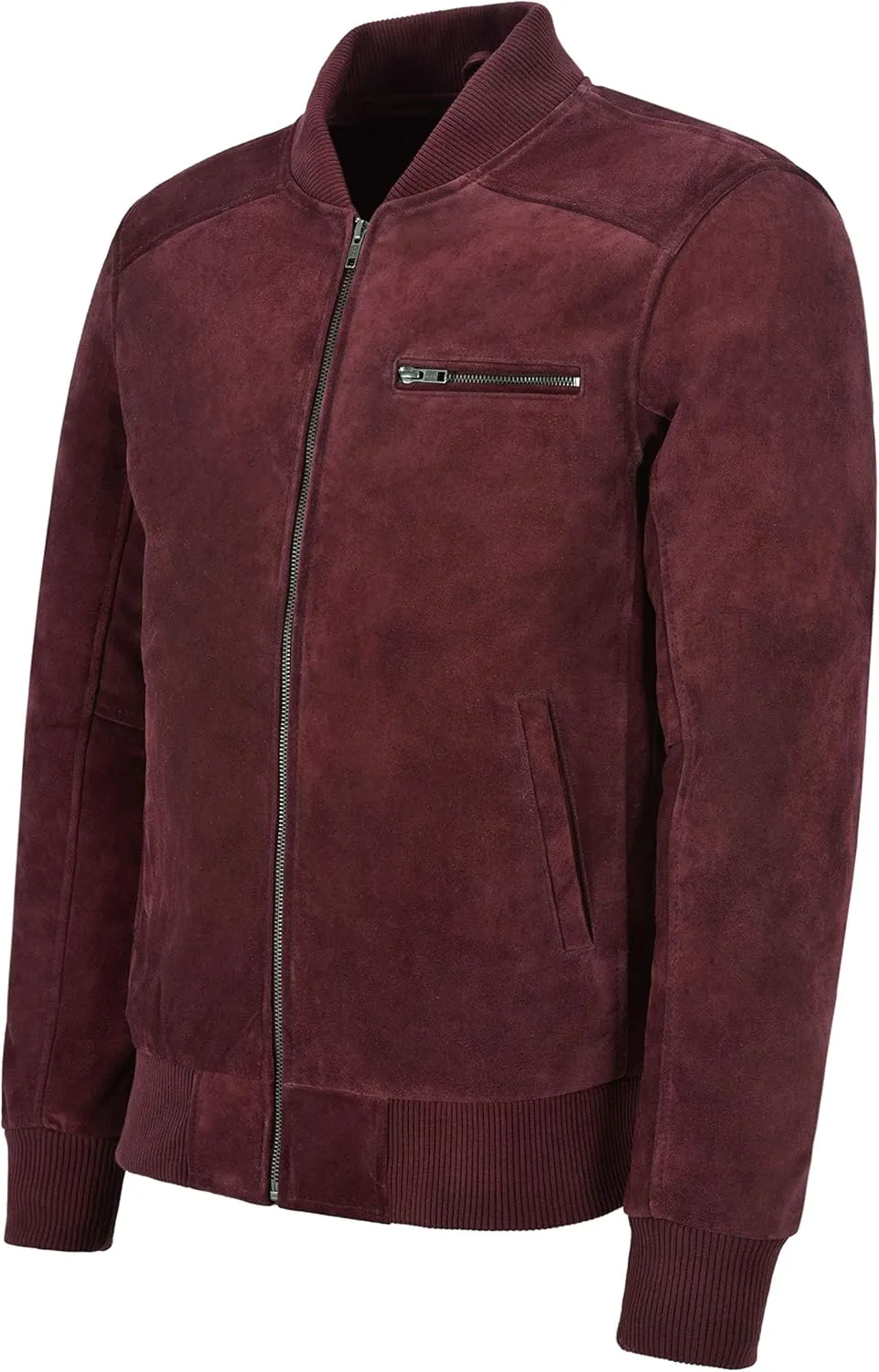 70'S Bomber Real Leather Jacket Cherry Suede Classic Retro Biker Style 275-Z