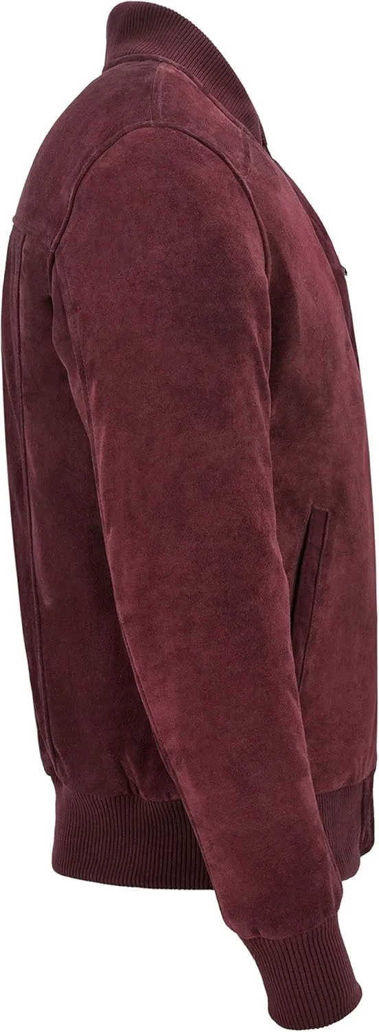 70'S Bomber Real Leather Jacket Cherry Suede Classic Retro Biker Style 275-Z