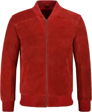 70's Mens Real Leather Jacket Red Suede Retro Bomber Classic Biker Style 275-P