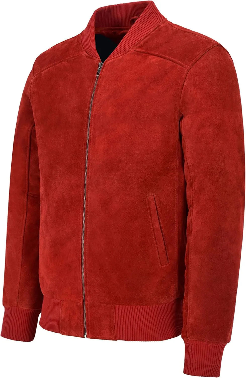 70's Mens Real Leather Jacket Red Suede Retro Bomber Classic Biker Style 275-P