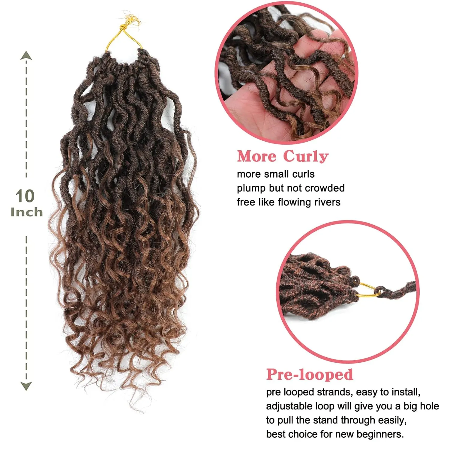 8 Packs Curly Faux Locs Crochet Hair 10 Inch Ombre Goddess Locs Crochet Braids with Curly End Pre-looped River Locs Hippie Locs Boho Style Hair Extensions(#T1B/30)