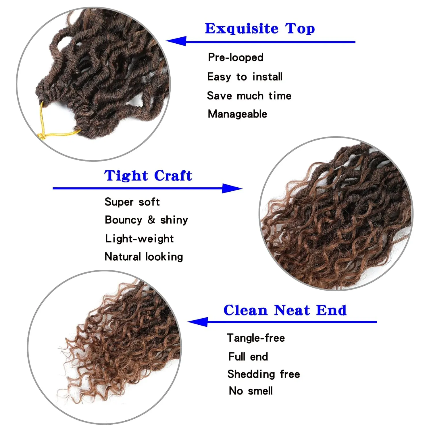 8 Packs Curly Faux Locs Crochet Hair 10 Inch Ombre Goddess Locs Crochet Braids with Curly End Pre-looped River Locs Hippie Locs Boho Style Hair Extensions(#T1B/30)