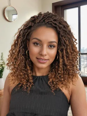 8 Packs Curly Faux Locs Crochet Hair 10 Inch Ombre Goddess Locs Crochet Braids with Curly End Pre-looped River Locs Hippie Locs Boho Style Hair Extensions(#T1B/30)