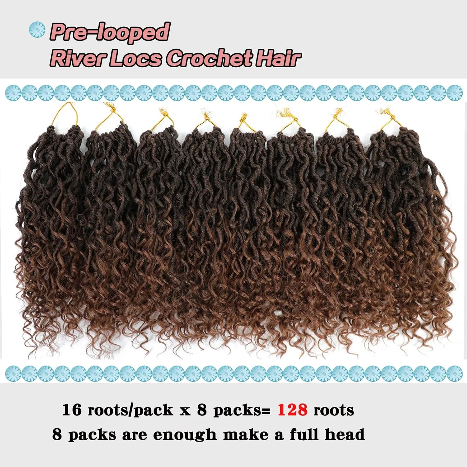 8 Packs Curly Faux Locs Crochet Hair 10 Inch Ombre Goddess Locs Crochet Braids with Curly End Pre-looped River Locs Hippie Locs Boho Style Hair Extensions(#T1B/30)
