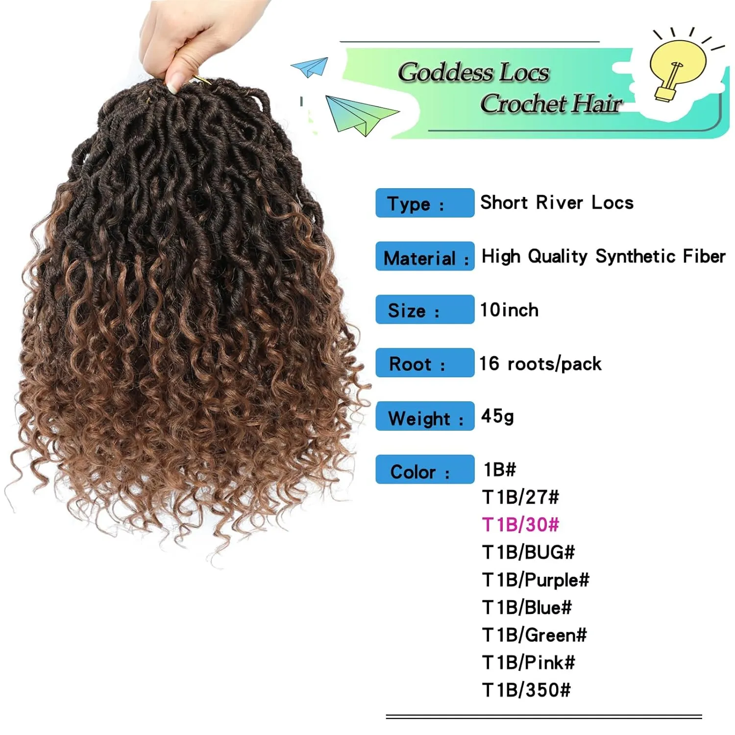 8 Packs Curly Faux Locs Crochet Hair 10 Inch Ombre Goddess Locs Crochet Braids with Curly End Pre-looped River Locs Hippie Locs Boho Style Hair Extensions(#T1B/30)