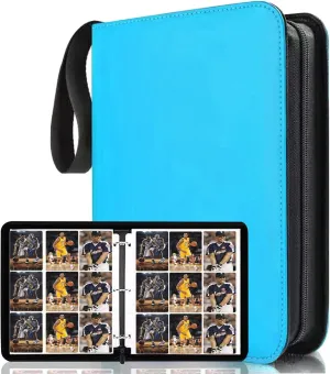 9 Pocket Trading Card Binder, 900 Pockets Basketball Binder for MTG, Top Loading Collector Album, PU Leather Folder for Game and Sports Cards (Blue)
