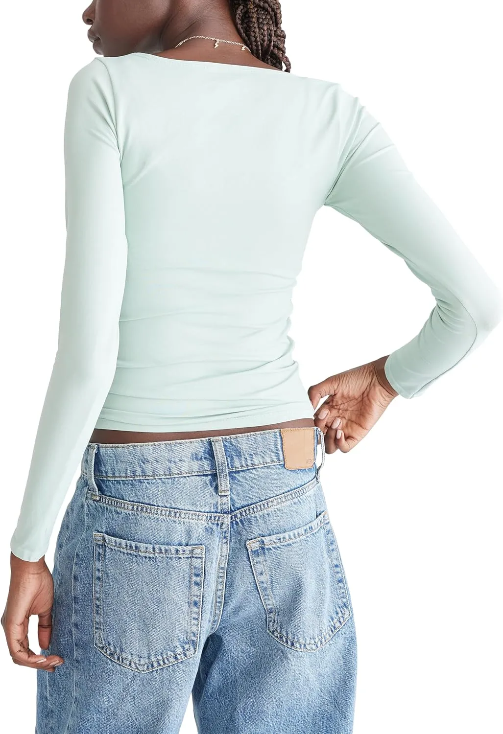 AEROPOSTALE Women's Seriously Soft Sculpt Square Neck Long Sleeve Top