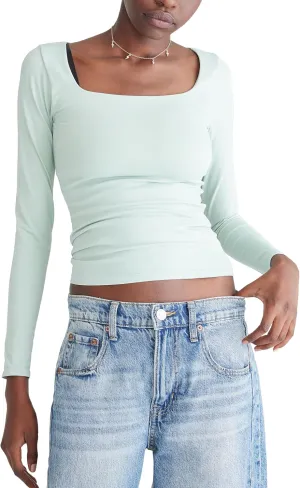 AEROPOSTALE Women's Seriously Soft Sculpt Square Neck Long Sleeve Top