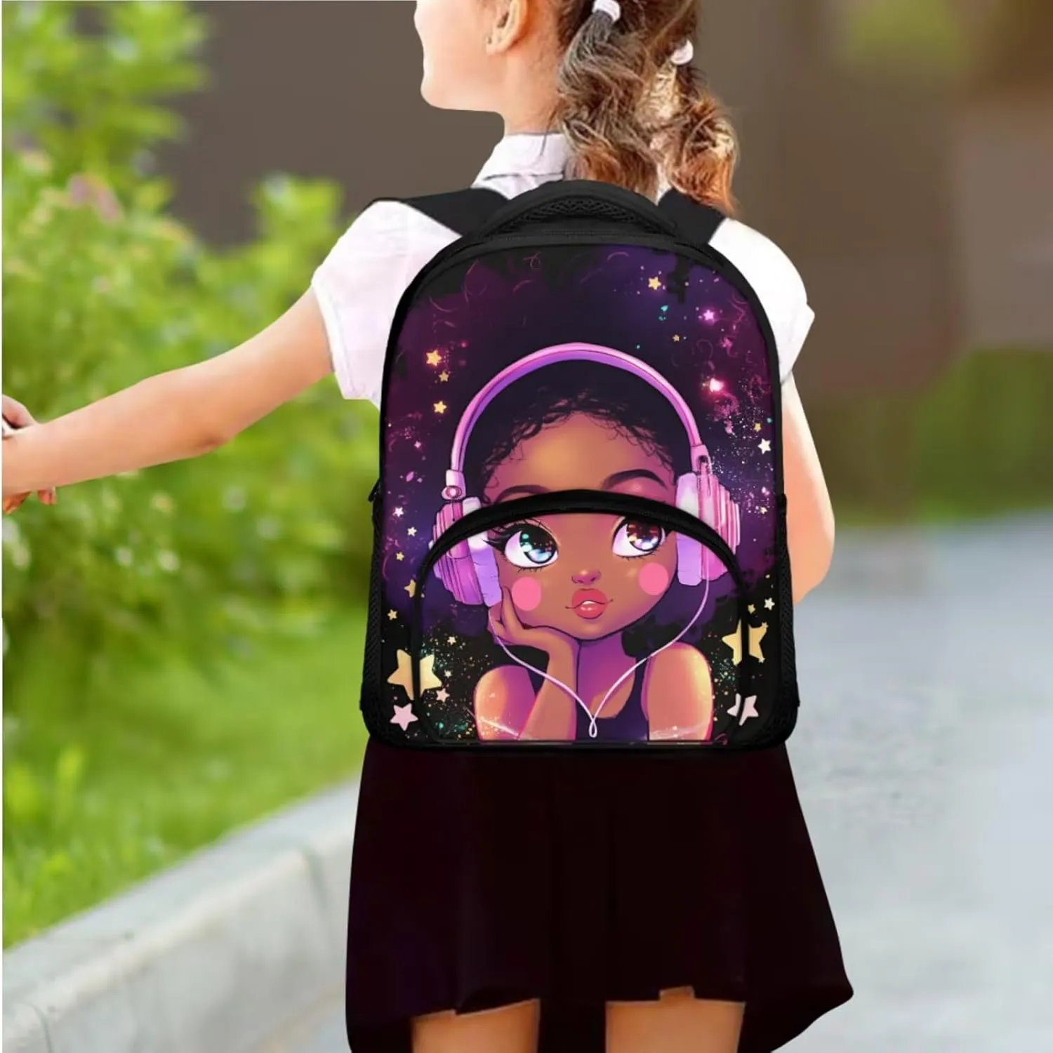 African Girls Bookbag for Girls Primary School Lightweight Backpack with Thermal Lunch Box and Pencil Case 3PCS School Backpack Set for Kids Spring and Fall Trips Bag