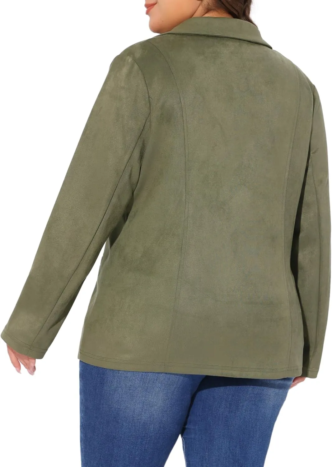 Agnes Orinda Plus Size Faux Suede Jacket for Women Lapel Collar Button Front Long Sleeve Work Casual Blazer Jackets