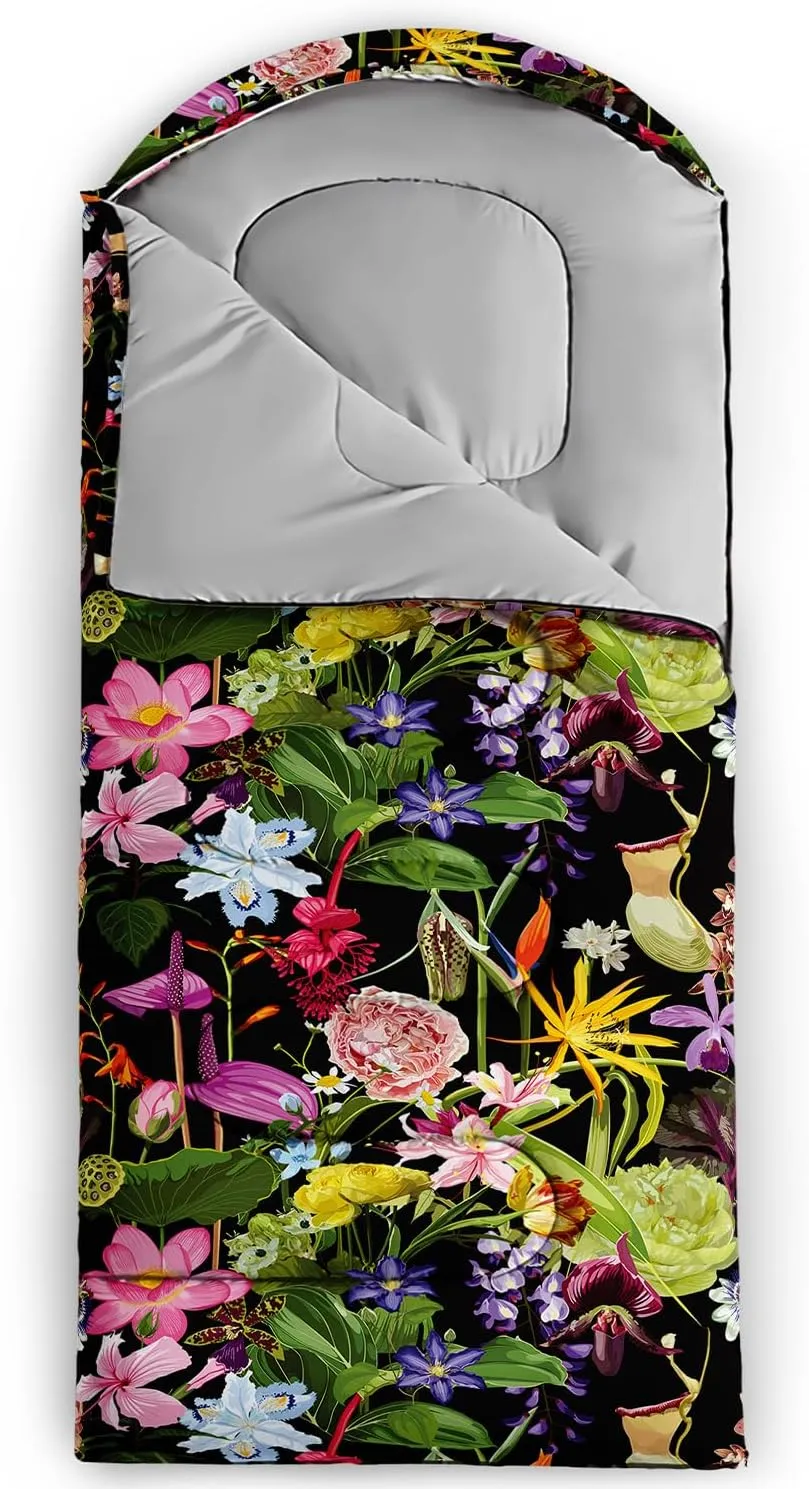 AILONEN Blue Butterfly Sleeping Bags,Lightweight & Waterproof,3 Season Warm & Cool Weather,Fairy Forest Flower Sleeping Bags for Kids,Girls,Adults,Travelling,Outdoors