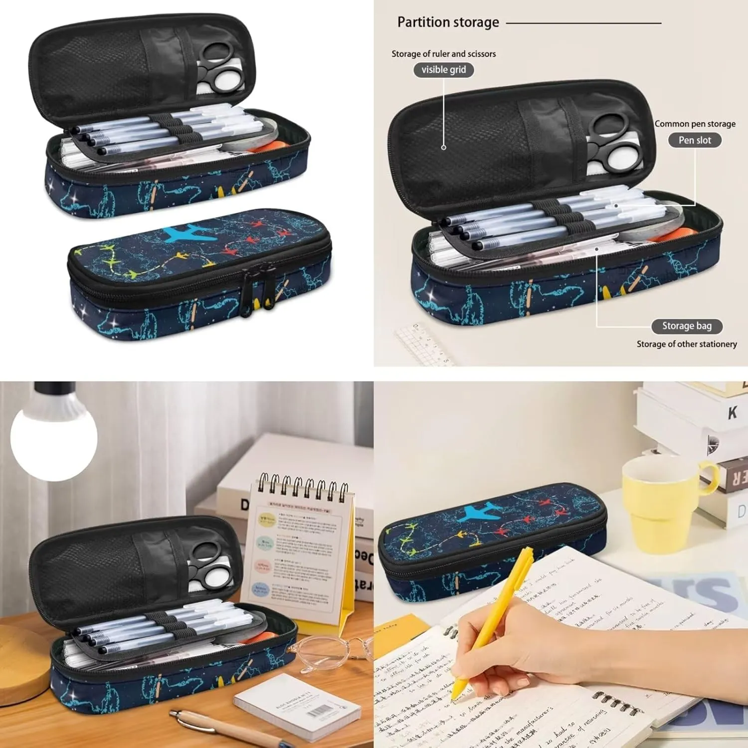 Airplanes School Bags for Kids, 3PCS Backpack with Lunch Bag Insulated Portable Pencil Bag for School Kids School Backpack for Preschool Kindergarten Elementary