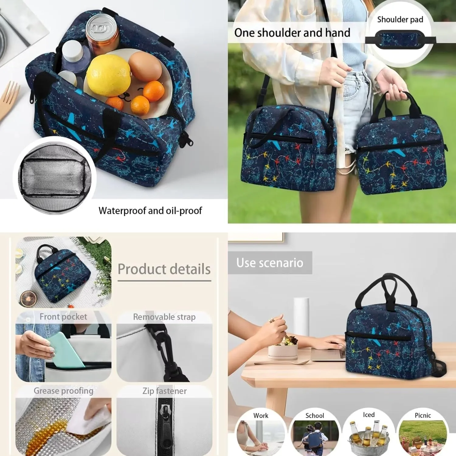 Airplanes School Bags for Kids, 3PCS Backpack with Lunch Bag Insulated Portable Pencil Bag for School Kids School Backpack for Preschool Kindergarten Elementary