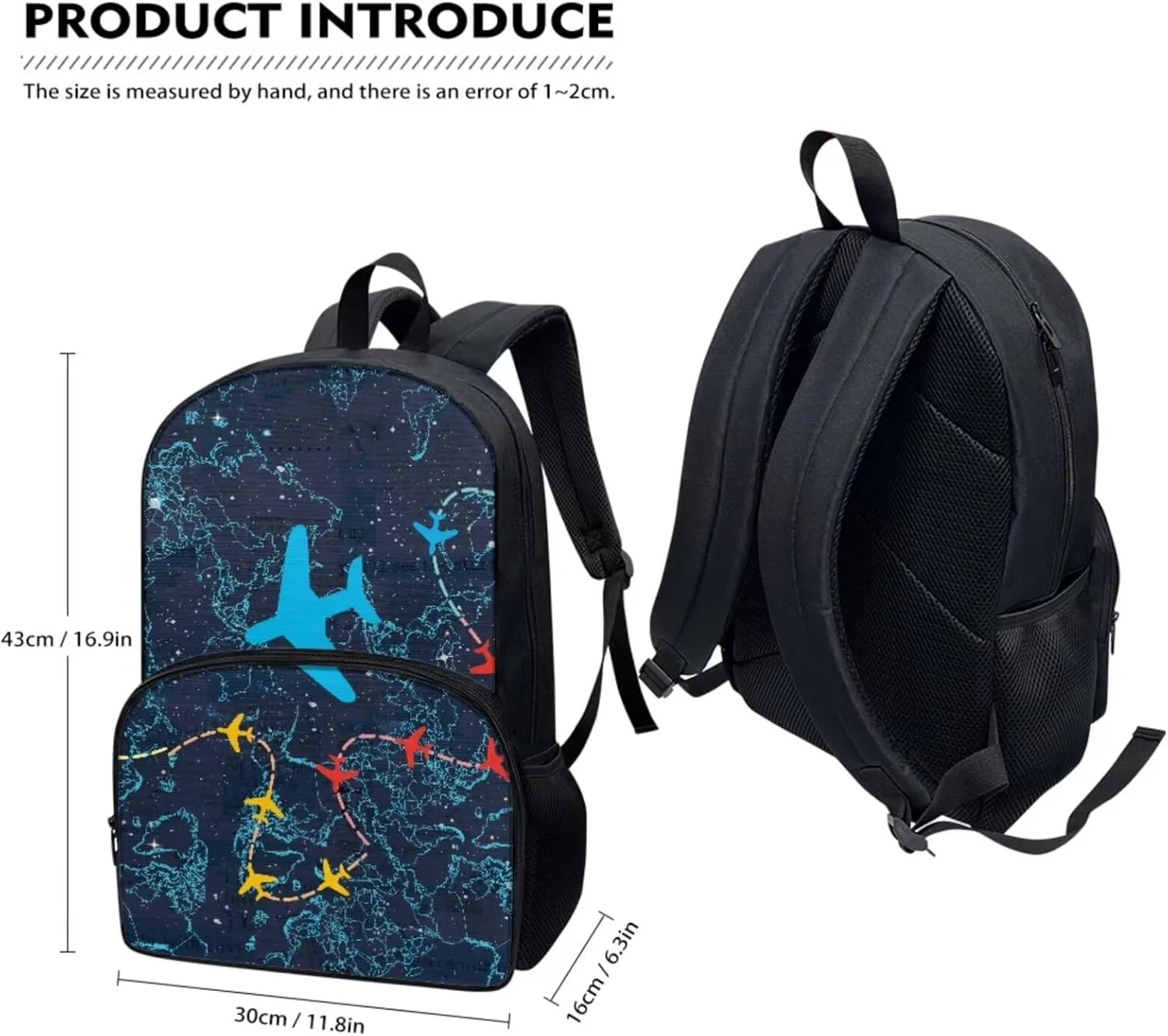 Airplanes School Bags for Kids, 3PCS Backpack with Lunch Bag Insulated Portable Pencil Bag for School Kids School Backpack for Preschool Kindergarten Elementary