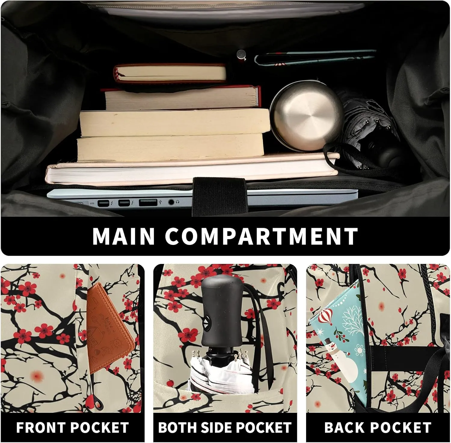 ALAZA Japanese Cherry Blossom Sakura Vintage Large Laptop Backpack Purse for Women Men Waterproof Anti Theft Roll Top Backpack, 13-17.3 inch