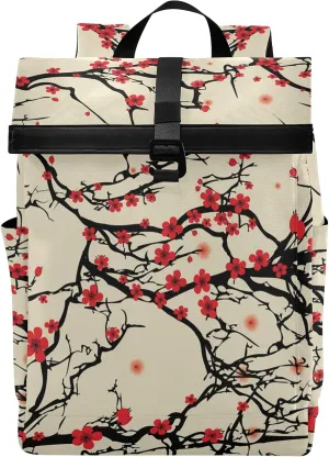 ALAZA Japanese Cherry Blossom Sakura Vintage Large Laptop Backpack Purse for Women Men Waterproof Anti Theft Roll Top Backpack, 13-17.3 inch