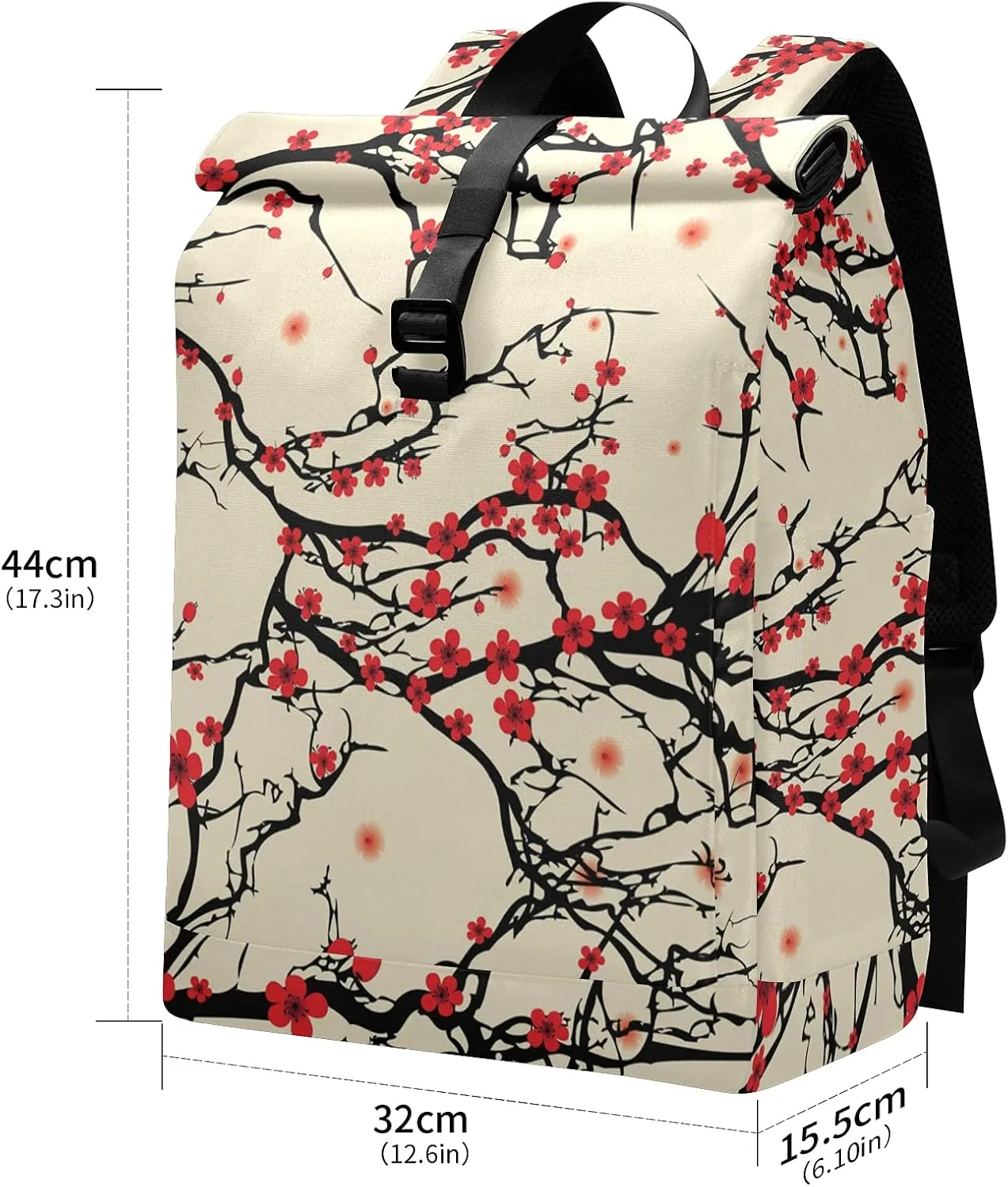 ALAZA Japanese Cherry Blossom Sakura Vintage Large Laptop Backpack Purse for Women Men Waterproof Anti Theft Roll Top Backpack, 13-17.3 inch