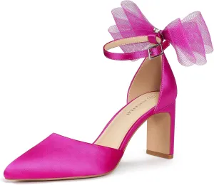ALICEPUB Women's Detachable Bow Heels Closed Toe 3 Inch Heels Comfortable Work Dress Prom Wedding Pumps