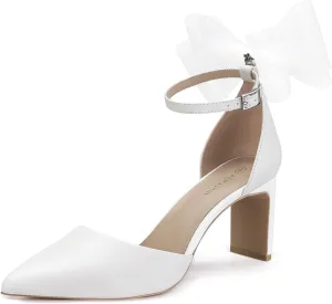 ALICEPUB Women's Detachable Bow Heels Closed Toe 3 Inch Heels Comfortable Work Dress Prom Wedding Pumps