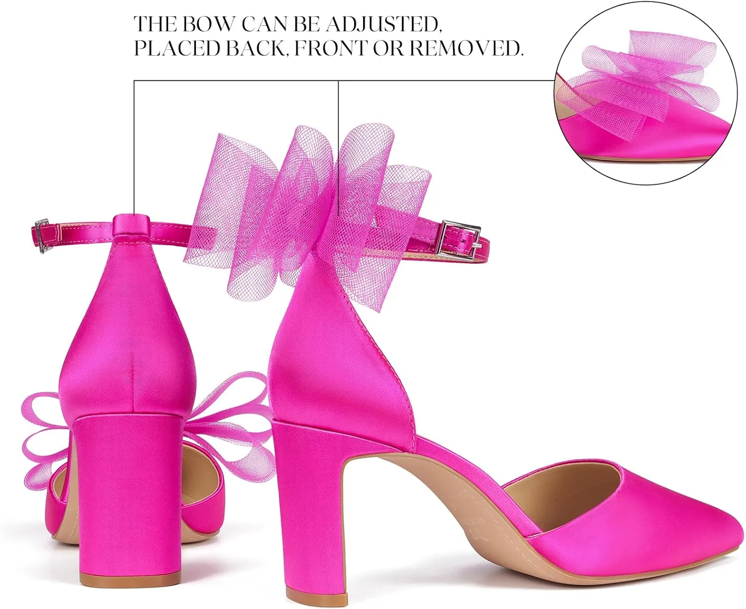 ALICEPUB Women's Detachable Bow Heels Closed Toe 3 Inch Heels Comfortable Work Dress Prom Wedding Pumps