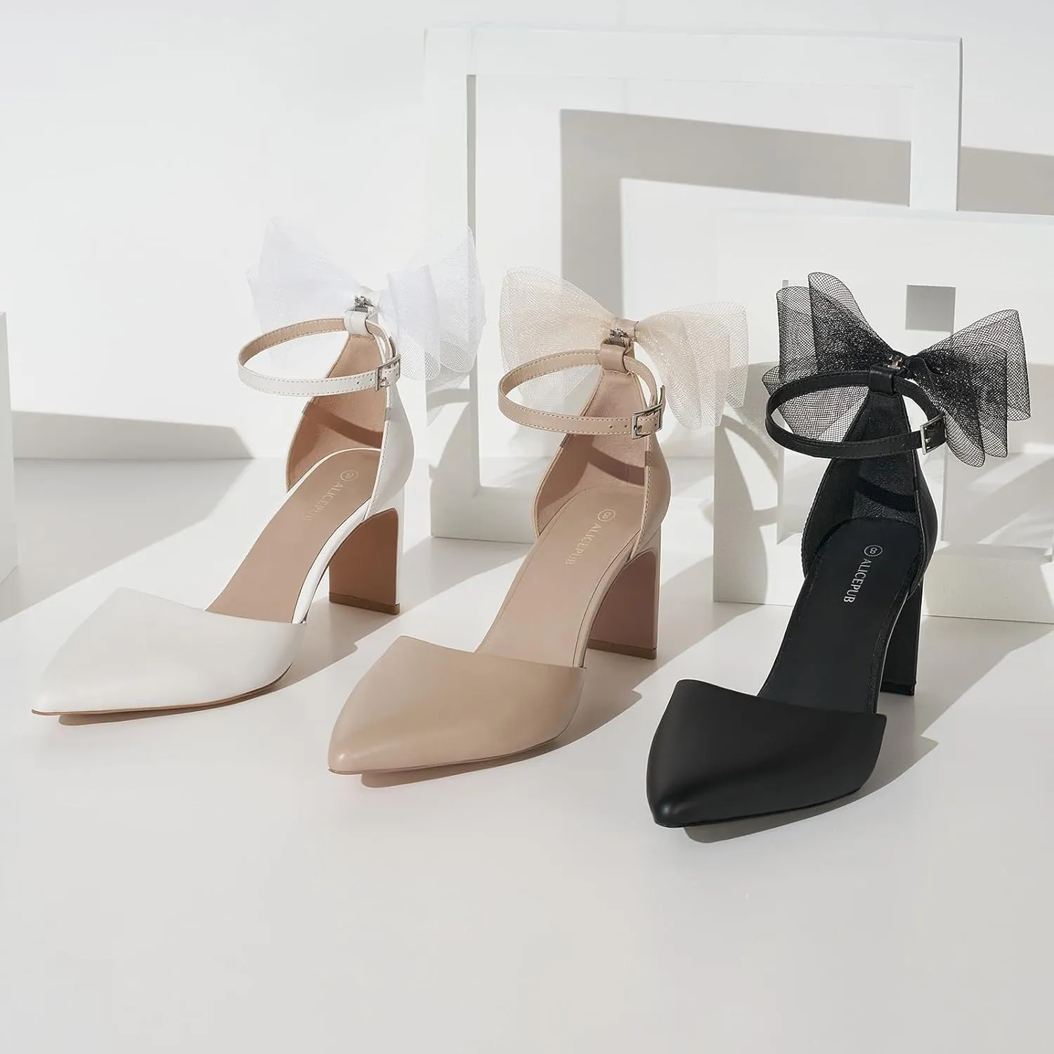 ALICEPUB Women's Detachable Bow Heels Closed Toe 3 Inch Heels Comfortable Work Dress Prom Wedding Pumps