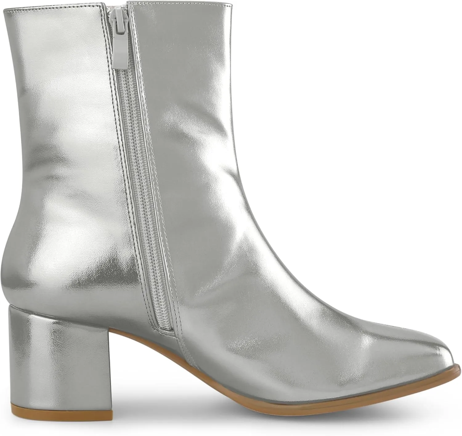Allegra K Women's Metallic Boots Square Toe Chunky Heel Gogo Ankle Boots