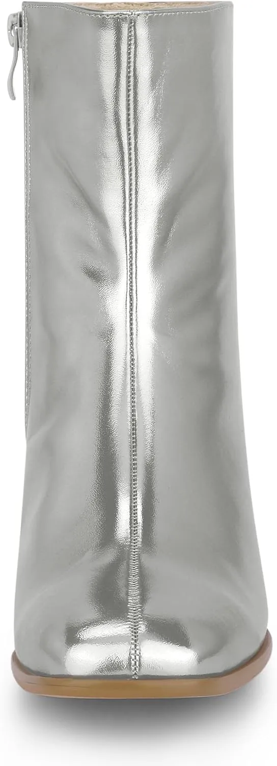 Allegra K Women's Metallic Boots Square Toe Chunky Heel Gogo Ankle Boots