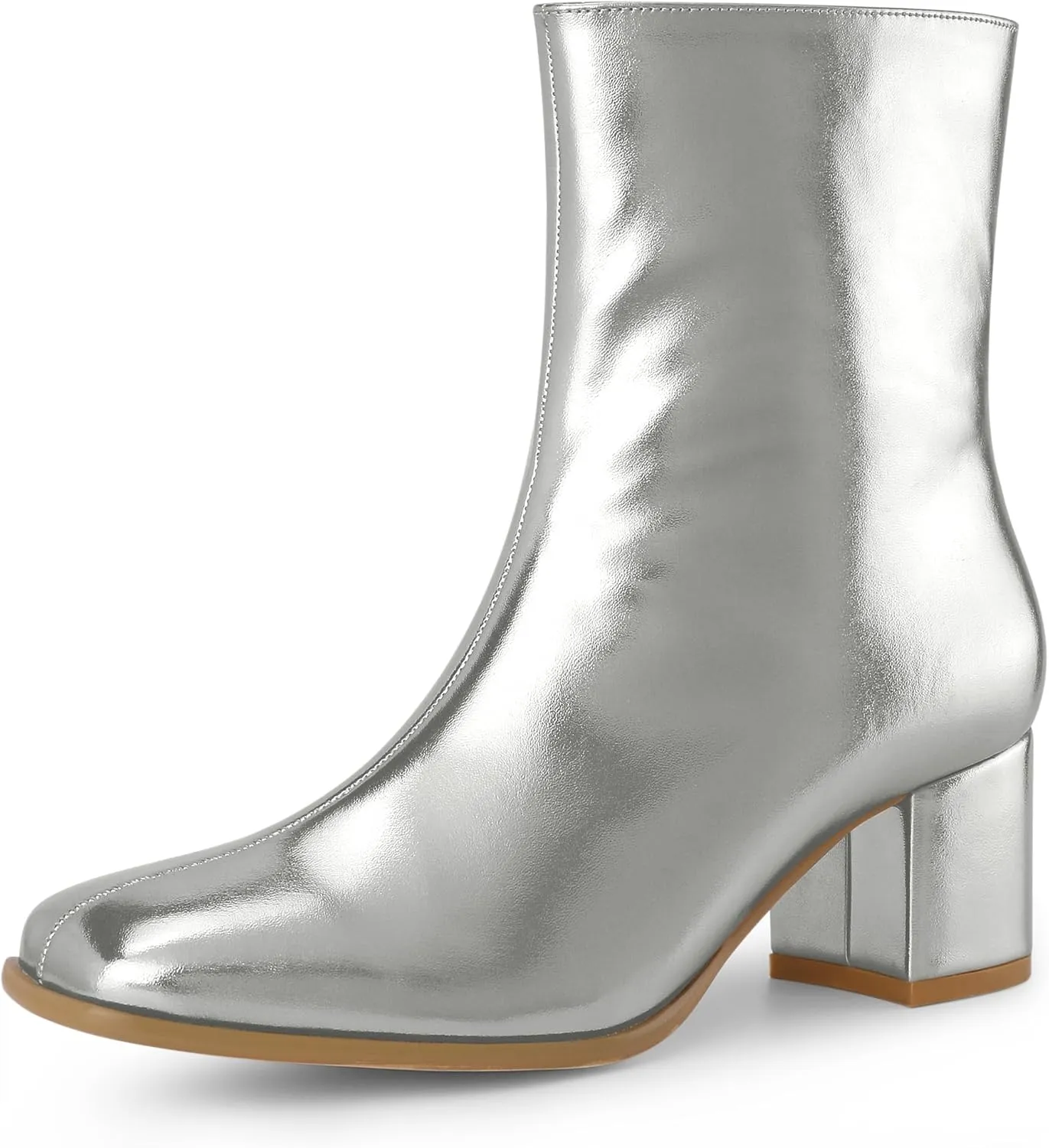 Allegra K Women's Metallic Boots Square Toe Chunky Heel Gogo Ankle Boots