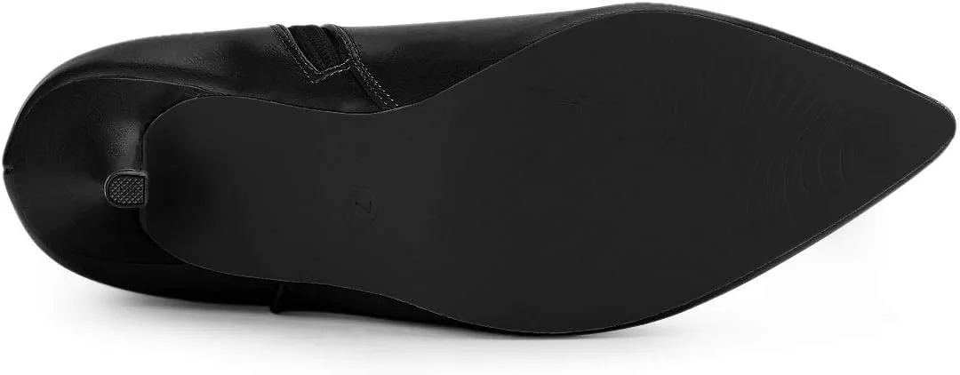 Allegra K Women's Pointed Toe Buckle Stiletto Heels Ankle Boots