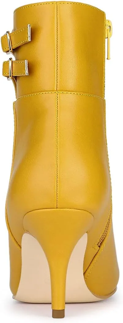 Allegra K Women's Pointed Toe Buckle Stiletto Heels Ankle Boots