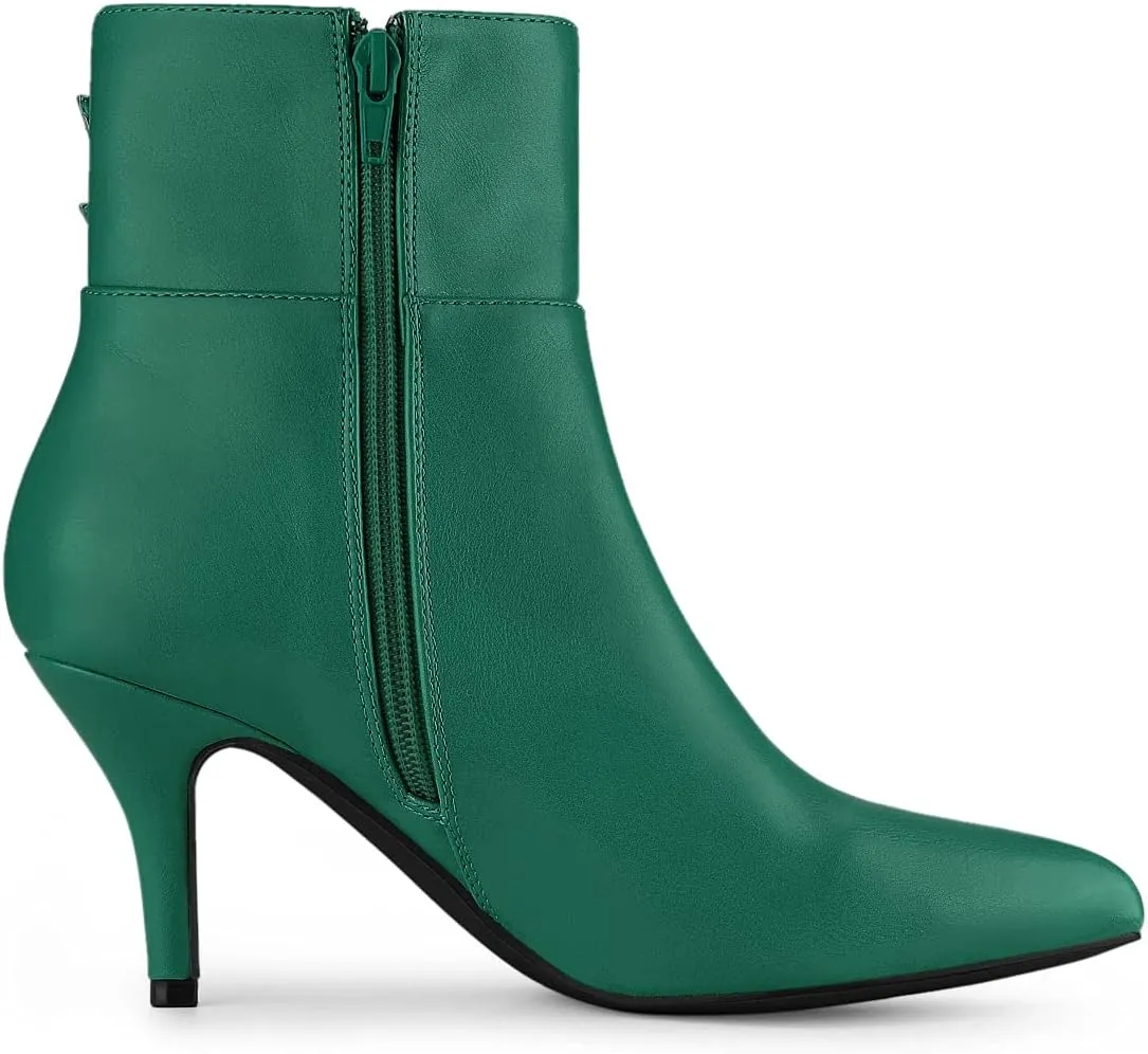 Allegra K Women's Pointed Toe Buckle Stiletto Heels Ankle Boots