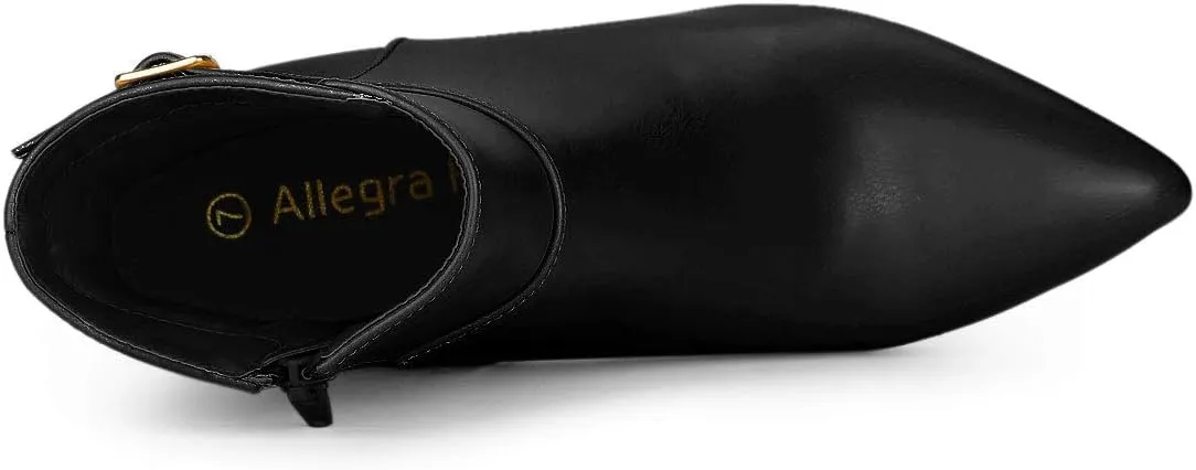 Allegra K Women's Pointed Toe Buckle Stiletto Heels Ankle Boots