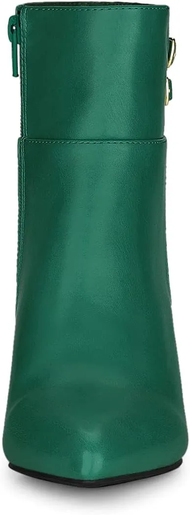 Allegra K Women's Pointed Toe Buckle Stiletto Heels Ankle Boots