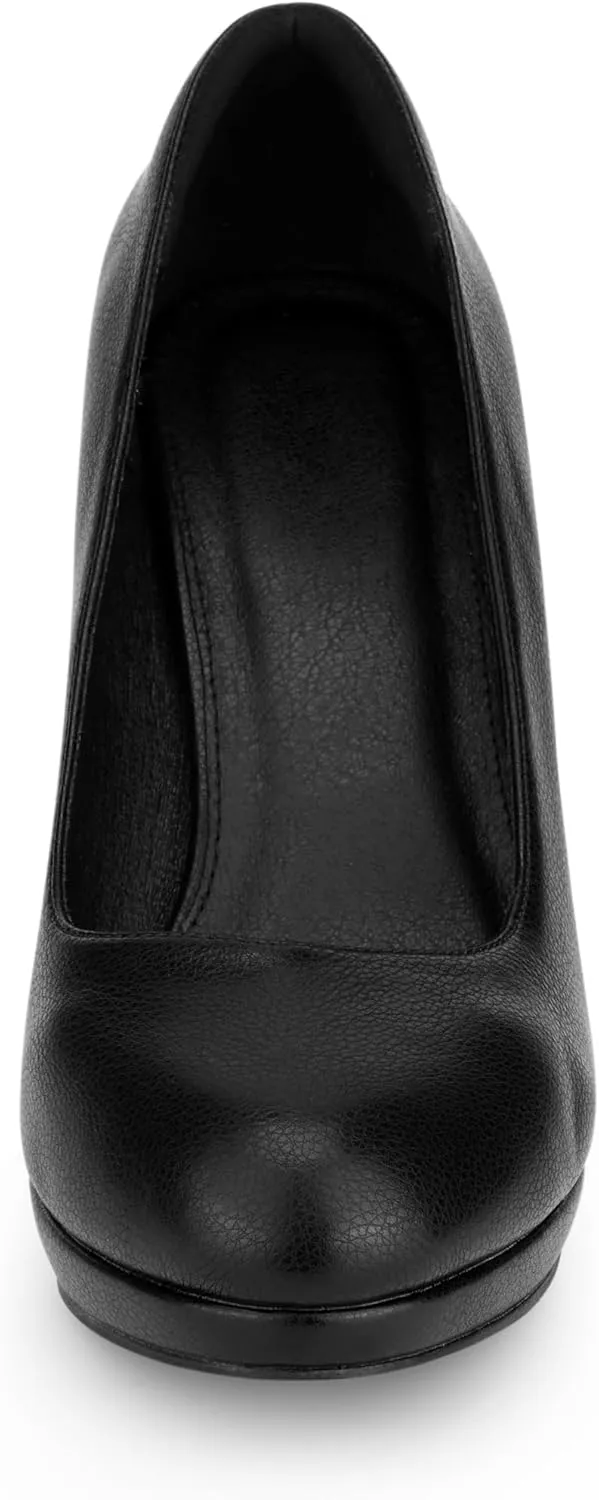 Allegra K Women's Round Toe Chunky Heel Platform Pumps