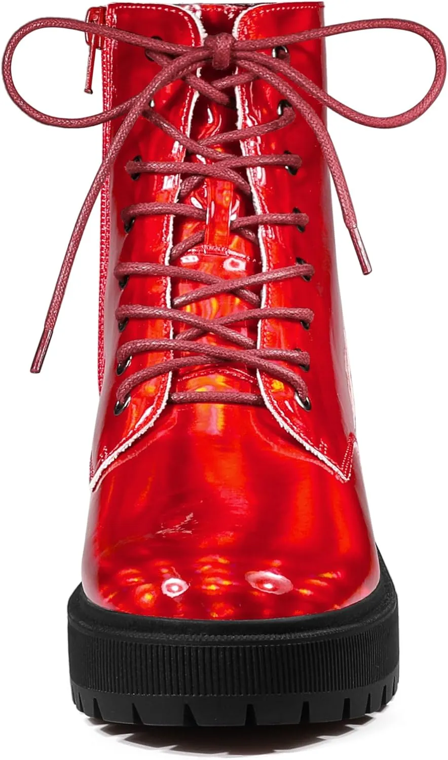 Allegra K Women's Round Toe Platform Lace Up Colorful Combat Ankle Boots