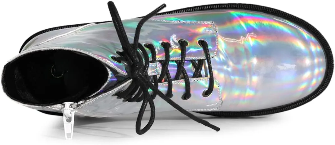 Allegra K Women's Round Toe Platform Lace Up Colorful Combat Ankle Boots