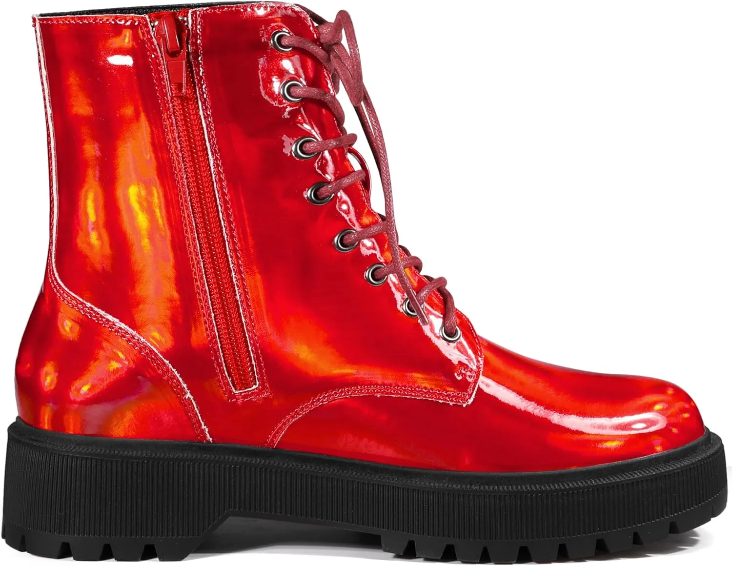 Allegra K Women's Round Toe Platform Lace Up Colorful Combat Ankle Boots
