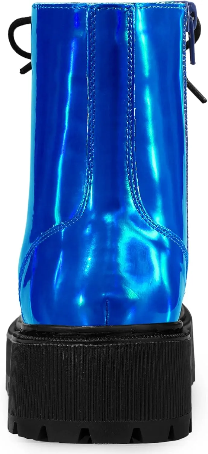 Allegra K Women's Round Toe Platform Lace Up Colorful Combat Ankle Boots