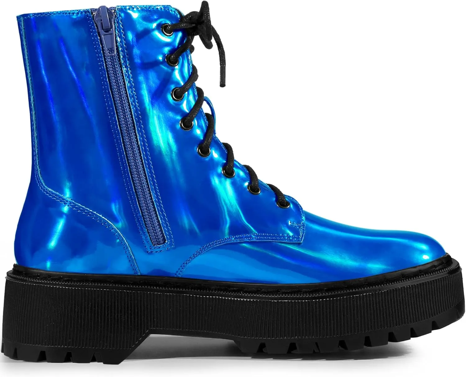 Allegra K Women's Round Toe Platform Lace Up Colorful Combat Ankle Boots