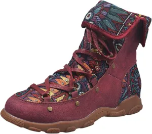 AMDBEL Fall Boots for Women 2024, Women's Ankle Boots Low Heel Lace Up Short Boots Bohemian Winter Vintage Booties Shoes