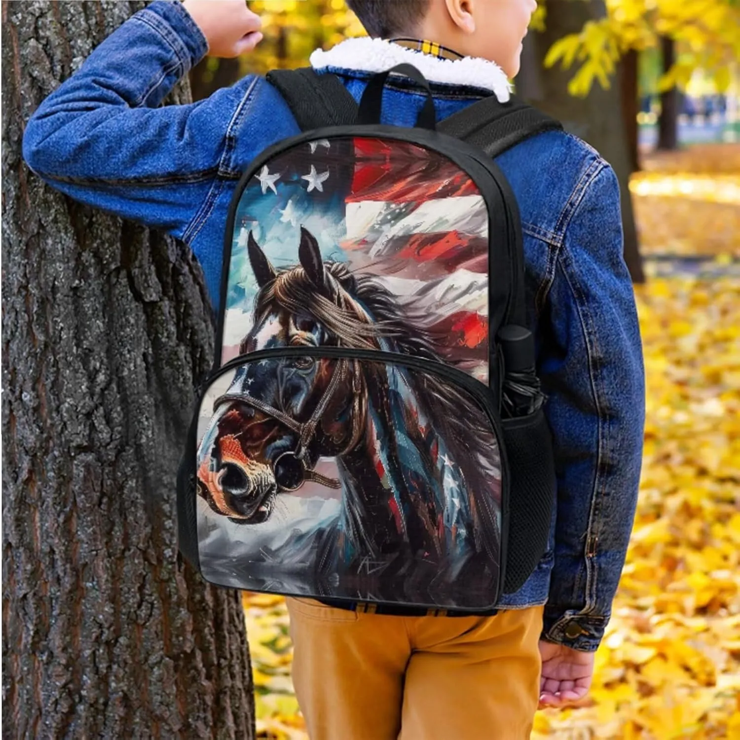 American Flag Backpack with Bookcase Pocket for Kids Canvas Backpack with Lunch Bag for School Girls and Pencil Pouch Aesthetic for Back to School Gifts