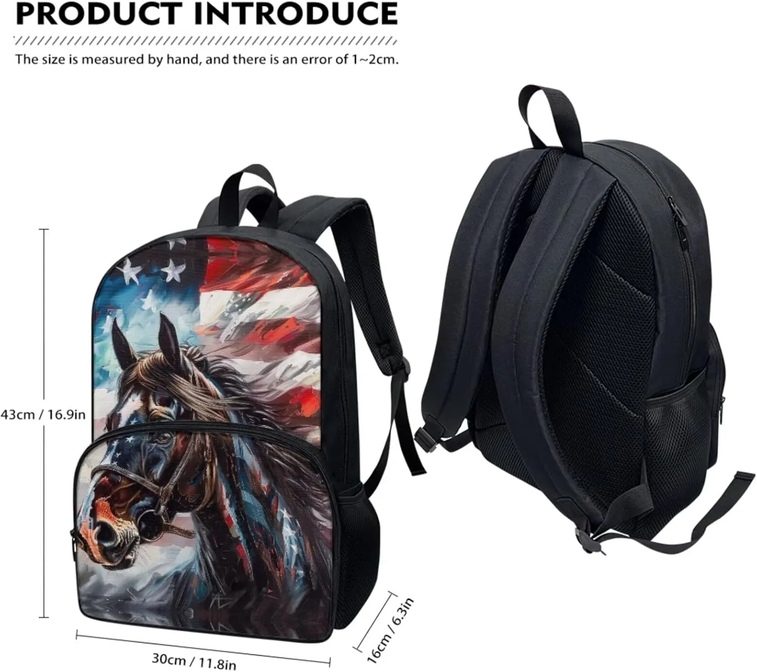 American Flag Backpack with Bookcase Pocket for Kids Canvas Backpack with Lunch Bag for School Girls and Pencil Pouch Aesthetic for Back to School Gifts