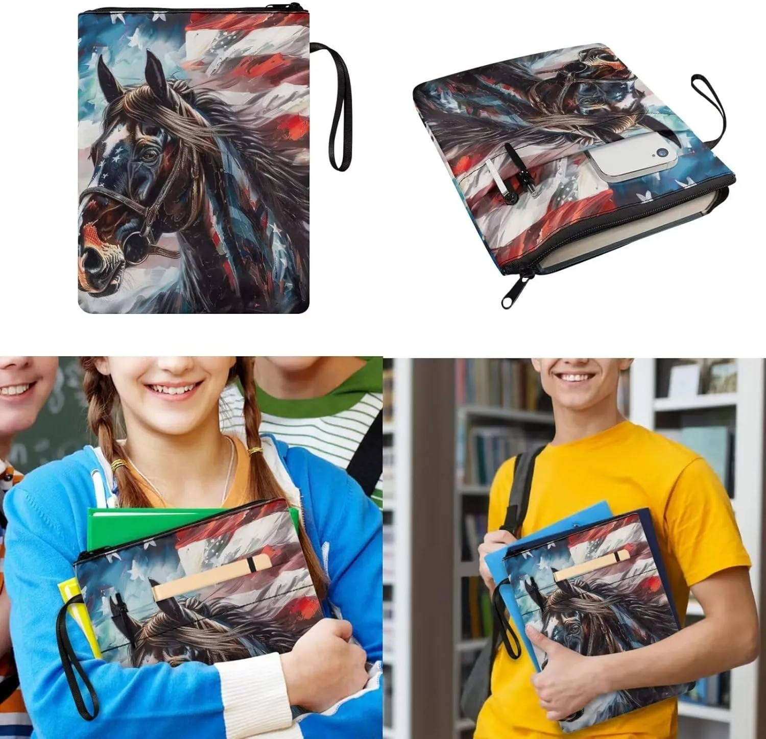 American Flag Backpack with Bookcase Pocket for Kids Canvas Backpack with Lunch Bag for School Girls and Pencil Pouch Aesthetic for Back to School Gifts