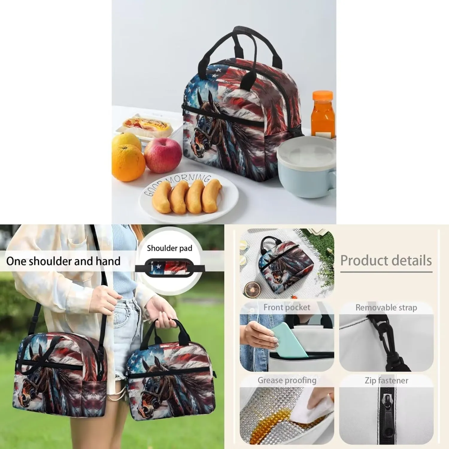 American Flag Backpack with Bookcase Pocket for Kids Canvas Backpack with Lunch Bag for School Girls and Pencil Pouch Aesthetic for Back to School Gifts