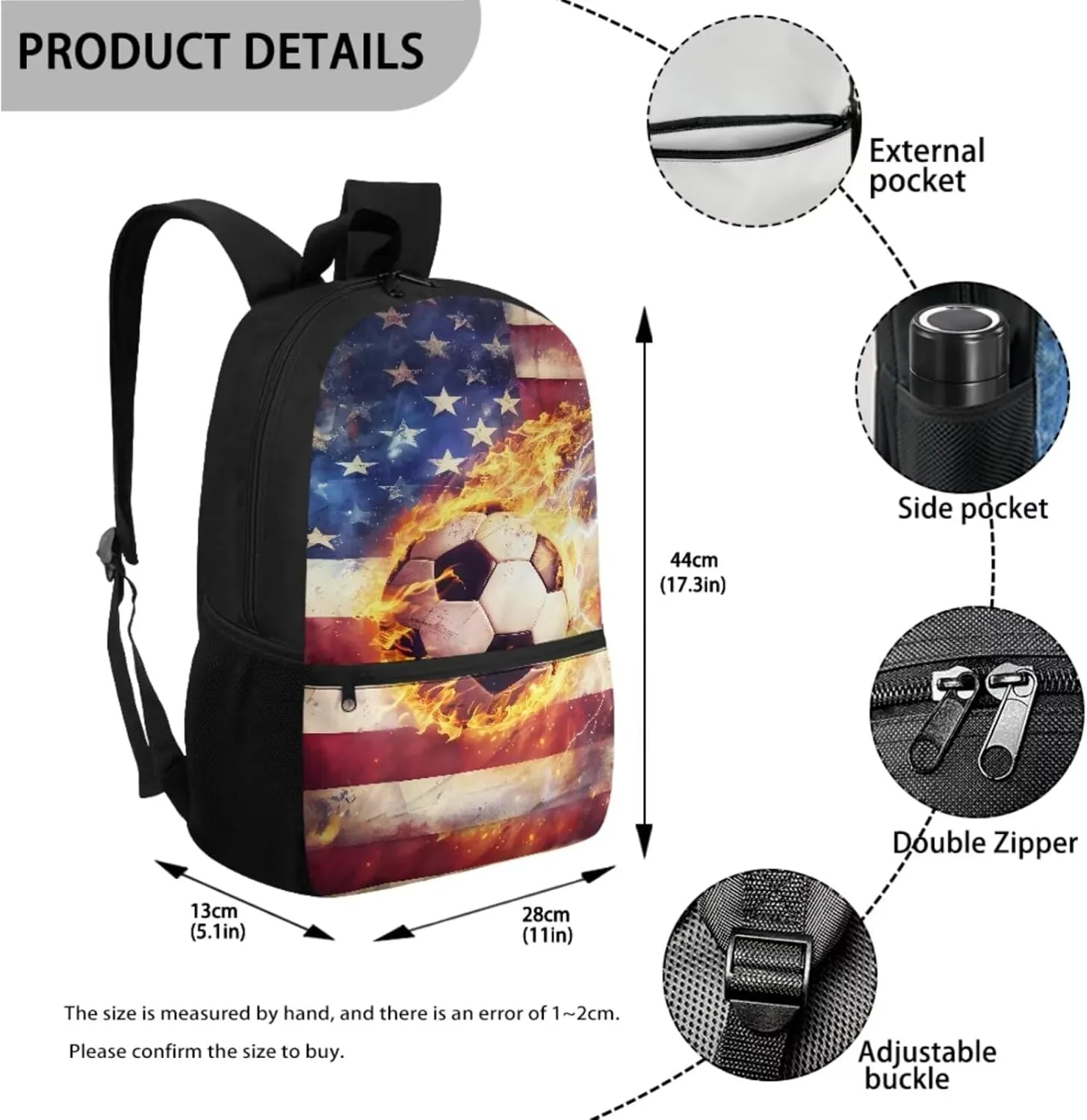 American Flag Football 3 in 1 School Backpack Set with Bottle Mesh Pockets for School Accessories Large Capacity Pencil Case Leakproof Insulated Lunchbox School Bag