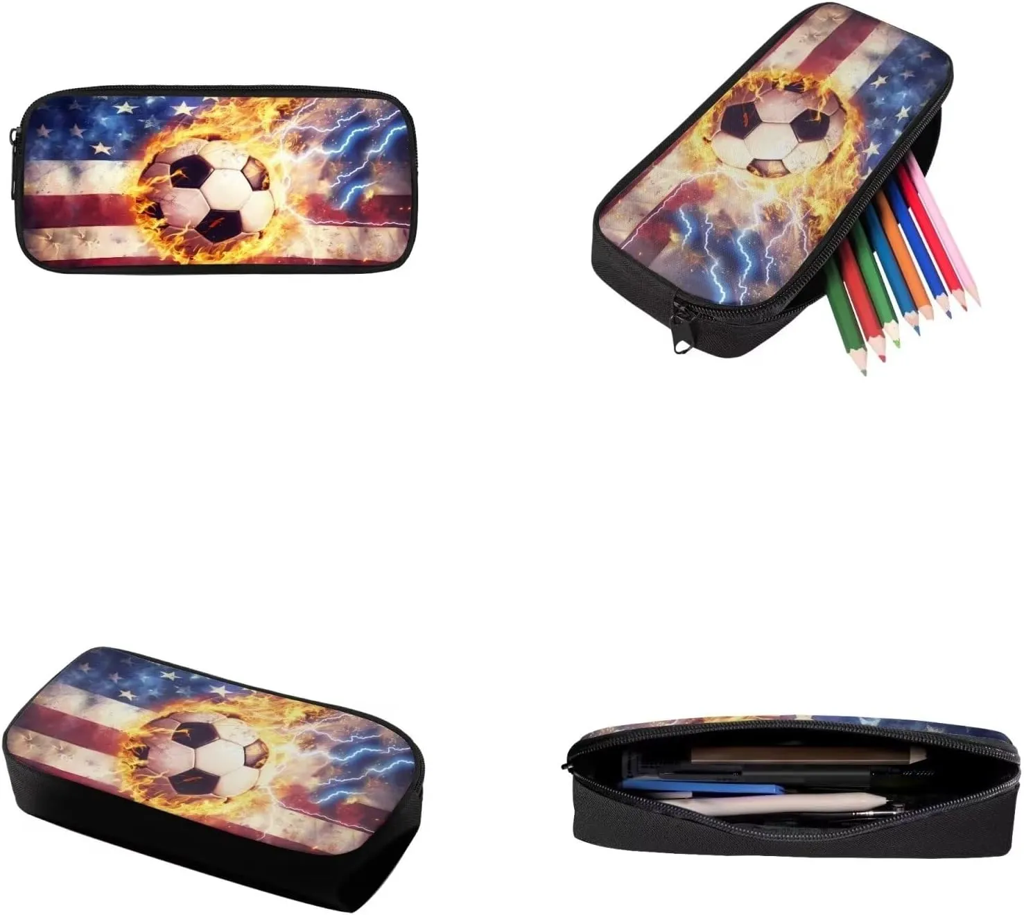 American Flag Football 3 in 1 School Backpack Set with Bottle Mesh Pockets for School Accessories Large Capacity Pencil Case Leakproof Insulated Lunchbox School Bag