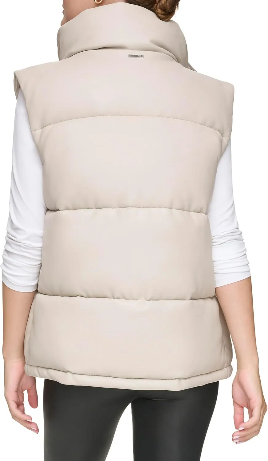 Andrew Marc Women's Funnel Collar Faux Leather Puffer Vest
